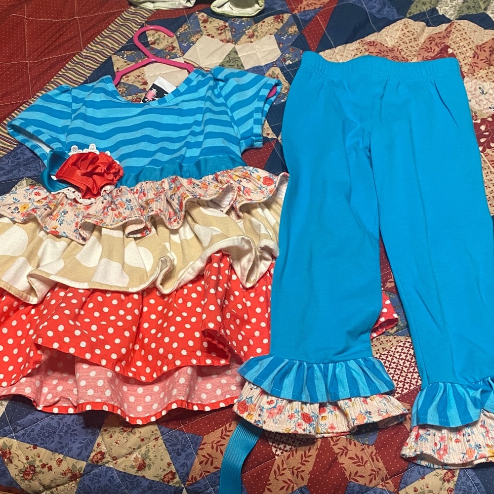 Bright Blue & Red Girls' Matching Ruffle Set - Kids Matching Sets